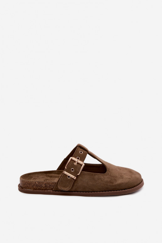 Pantoufles pour femmes MuleImitacji en daimu couleur kaki Melvia