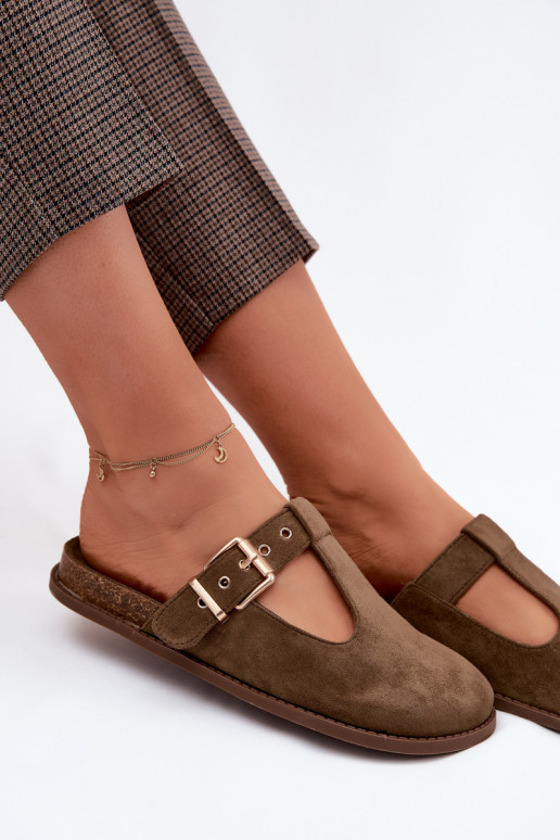 Chaussons pour femmes en daim synthétique couleur kaki Melvia