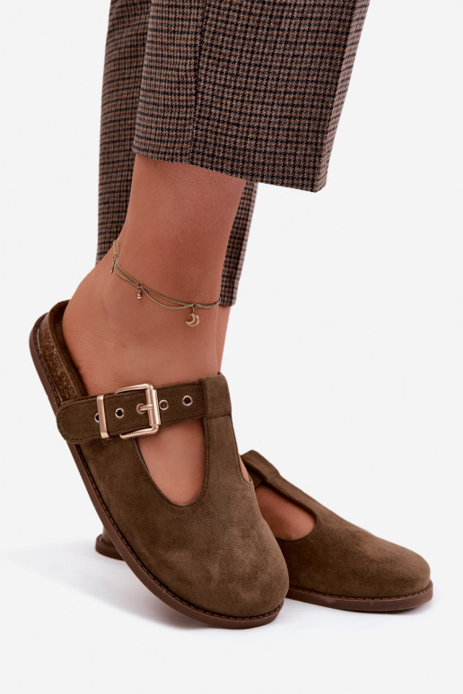 Chaussons pour femmes en daim synthétique couleur kaki Melvia