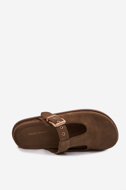 Chaussons pour femmes en daim synthétique couleur kaki Melvia