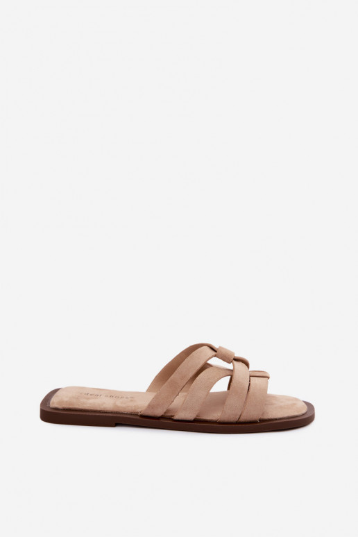 Chaussons pour femmes avec brides en daim synthétique couleur sable Calvia
