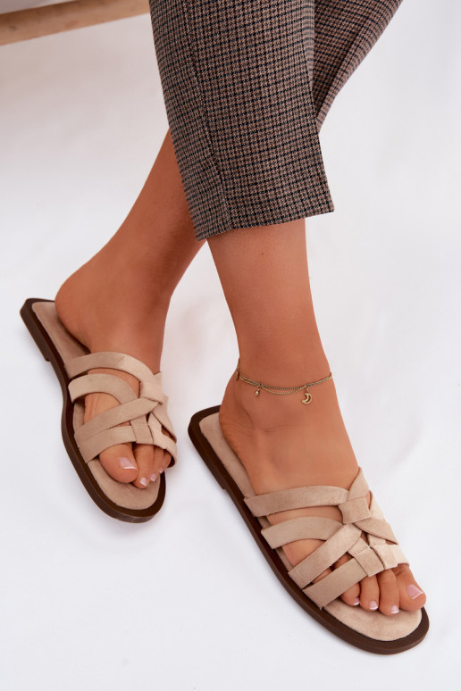 Chaussons pour femmes avec brides en daim synthétique couleur sable Calvia