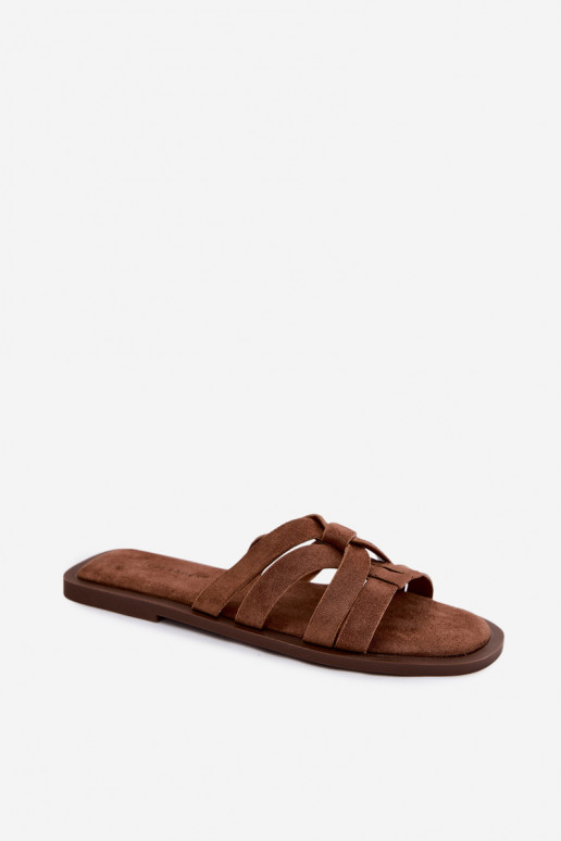 Chaussons pour femmes avec brides en daim synthétique couleur marron Calvia