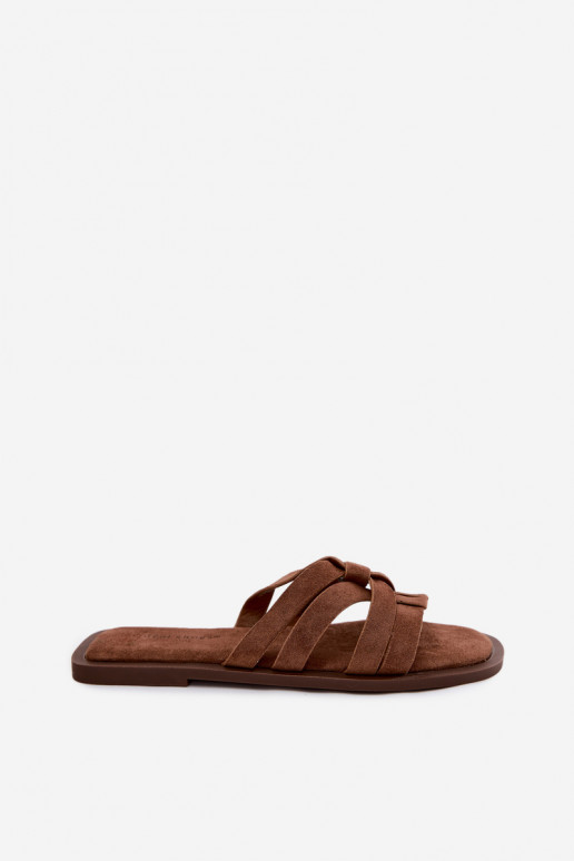 Chaussons pour femmes avec brides en daim synthétique couleur marron Calvia