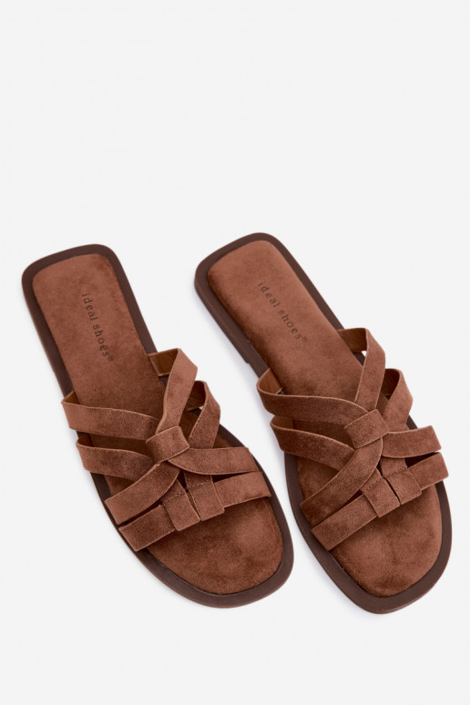 Chaussons pour femmes avec brides en daim synthétique couleur marron Calvia