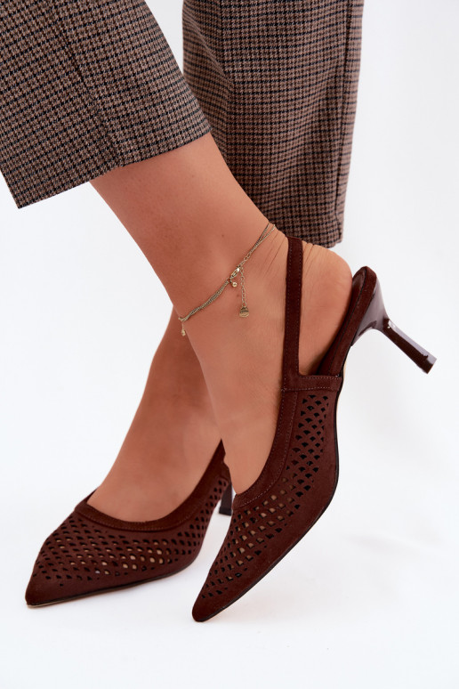Sandales ajourées Féminin avec des talons finsImitacji en daimu CzekoladoÀe Velvia