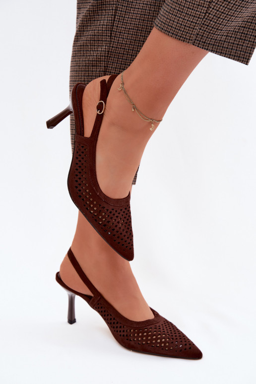 Sandales ajourées Féminin avec des talons finsImitacji en daimu CzekoladoÀe Velvia