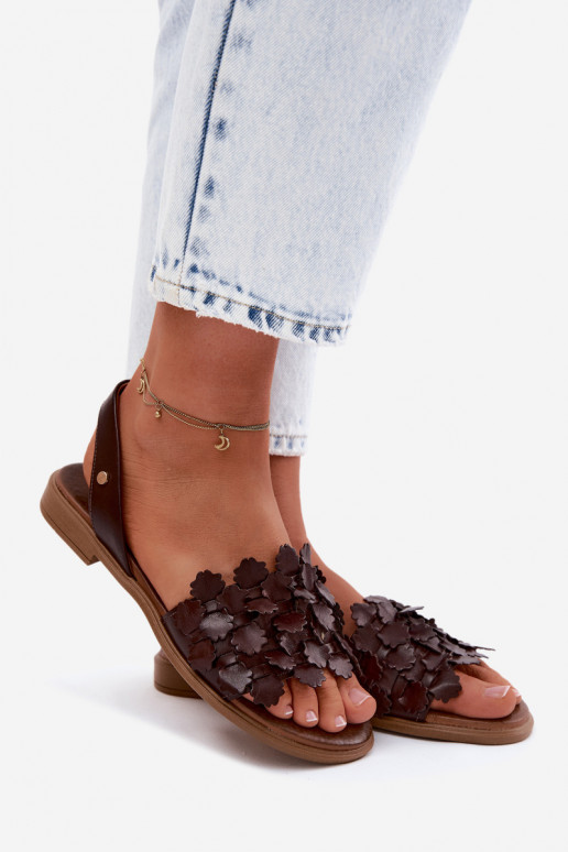 Sandales pour femmes à talons larges Zazoo 40468 en chocolat