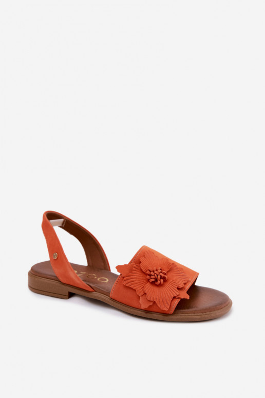 Peau Sandales en daim avec des talons larges Avec des décorations Une fleur Zazoo 407471 couleur orange