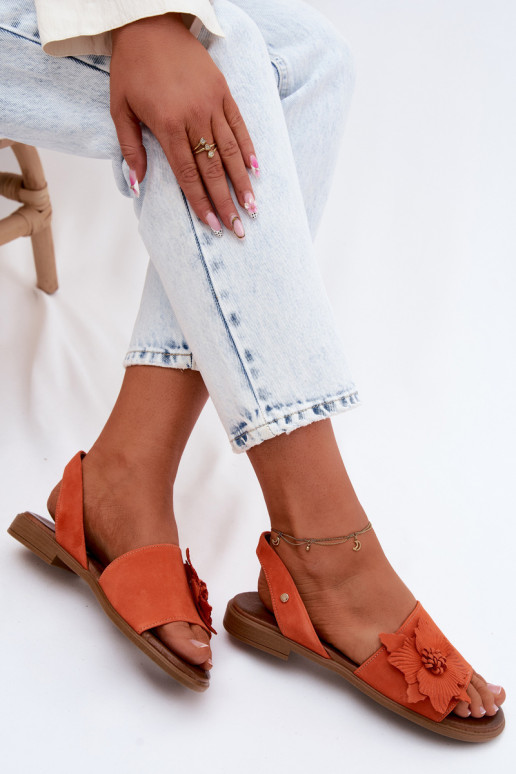 Sandales en daim avec talons larges et fleurs décoratives Zazoo 407471 en orange