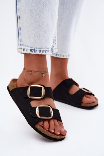 Pantoufles pour femmes Sur une semelle en liège avec boucles Lee Cooper LCDANS-26-35-4455L couleur noire 2