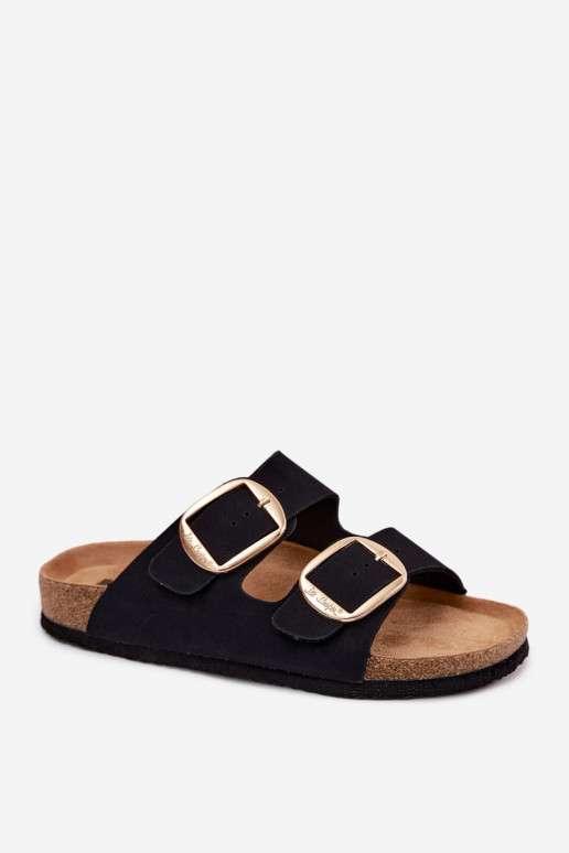 Chaussons pour femmes à semelle en liège avec boucles Lee Cooper LCIN-26-35-4455L en noir