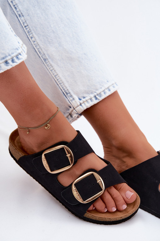 Chaussons pour femmes à semelle en liège avec boucles Lee Cooper LCIN-26-35-4455L en noir