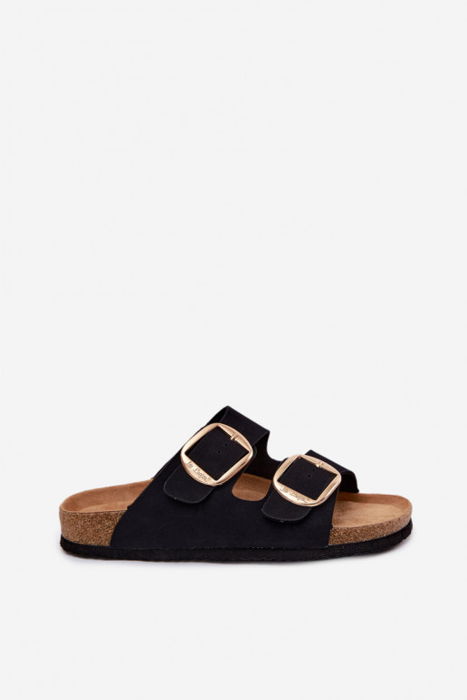 Chaussons pour femmes à semelle en liège avec boucles Lee Cooper LCIN-26-35-4455L en noir