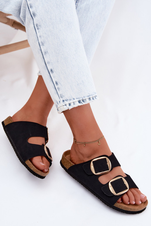 Chaussons pour femmes à semelle en liège avec boucles Lee Cooper LCIN-26-35-4455L en noir