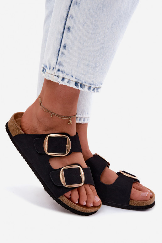 Chaussons pour femmes à semelle en liège avec boucles Lee Cooper LCIN-26-35-4455L en noir