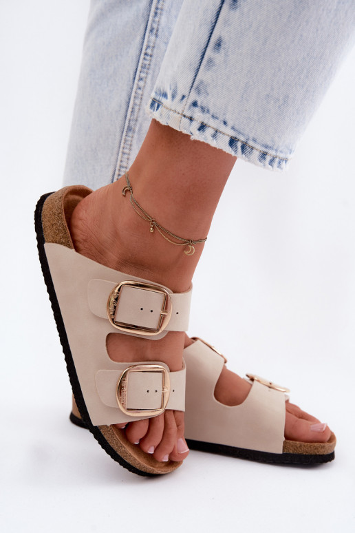 Pantoufles pour femmes Sur une semelle en liège avec boucles Lee Cooper LCDANS-26-35-4454L beige