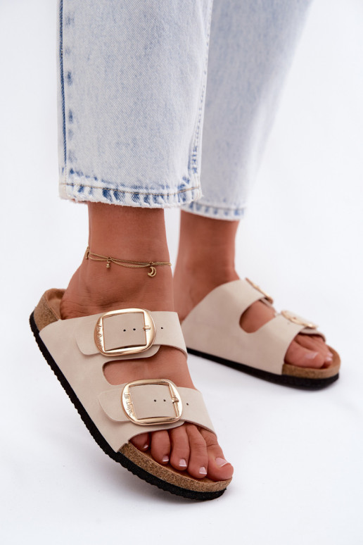 Pantoufles pour femmes Sur une semelle en liège avec boucles Lee Cooper LCDANS-26-35-4454L beige