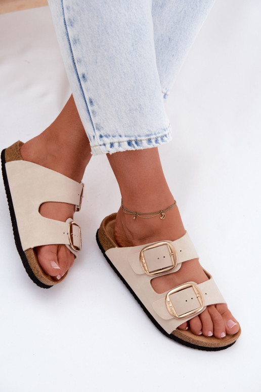 Pantoufles pour femmes Sur une semelle en liège avec boucles Lee Cooper LCDANS-26-35-4454L beige