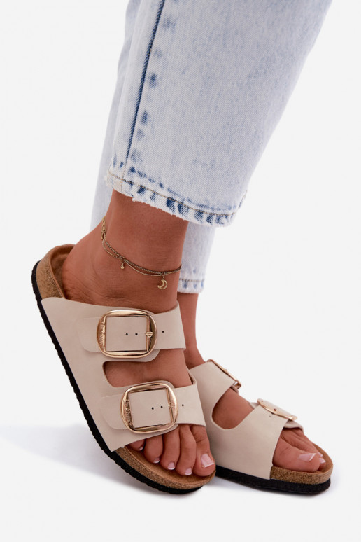 Pantoufles pour femmes Sur une semelle en liège avec boucles Lee Cooper LCDANS-26-35-4454L beige