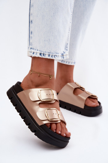 Pantoufles pour femmes Platformie avec boucles Lee Cooper LCDANS-26-35-4462L couleur dorée