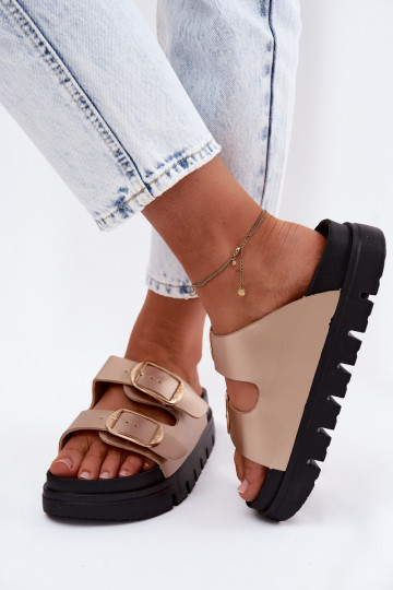 Pantoufles pour femmes Platformie avec boucles Lee Cooper LCDANS-26-35-4462L couleur dorée 2