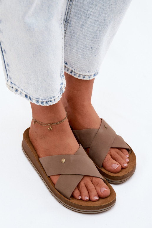 Chaussons pour femmes en suédine Tai turiciejka P7504-04 couleur sable