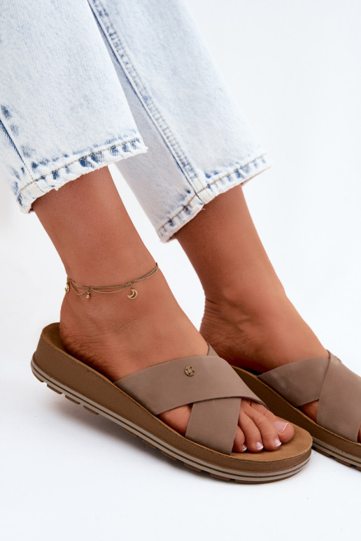 Chaussons pour femmes en suédine Tai turiciejka P7504-04 couleur sable