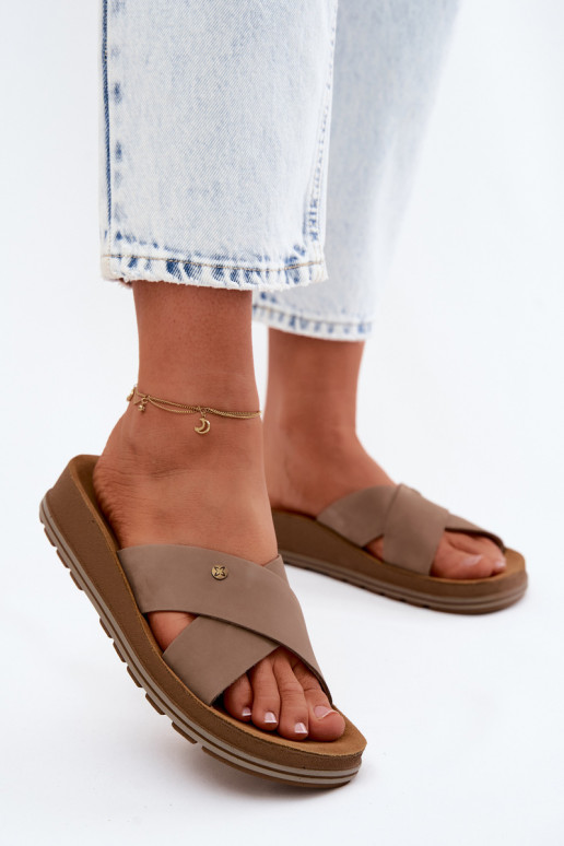 Chaussons pour femmes en suédine Tai turiciejka P7504-04 couleur sable