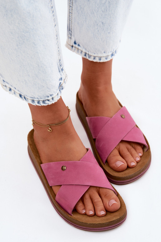 Peau Chaussons femme en daim Il fautciejka P7504-15 couleur rose