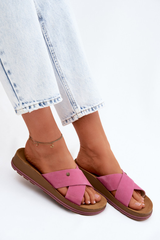 Chaussons pour femmes en suédine Tai turiciejka P7504-15 rose