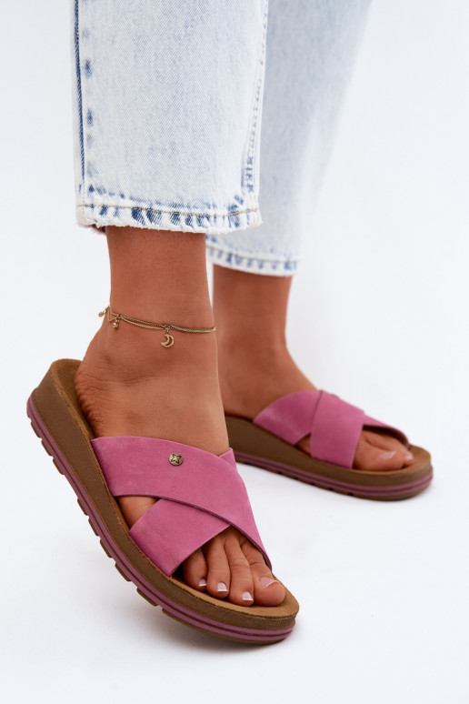 Peau Chaussons femme en daim Il fautciejka P7504-15 couleur rose