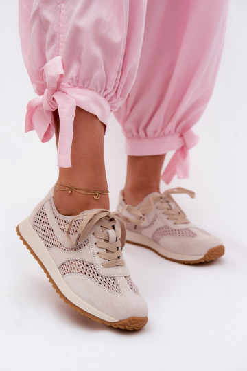 avec des éléments ajourés Chaussures modèle baskets Féminin en daim couleur ivoire Gelina