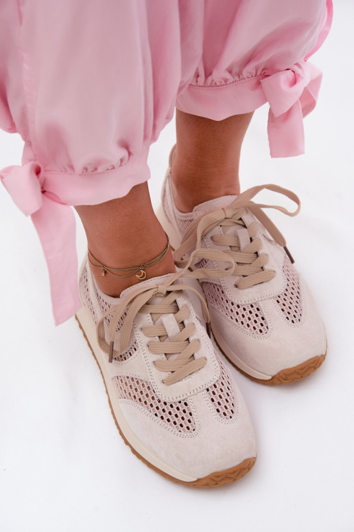 avec des éléments ajourés Chaussures modèle baskets Féminin en daim couleur ivoire Gelina