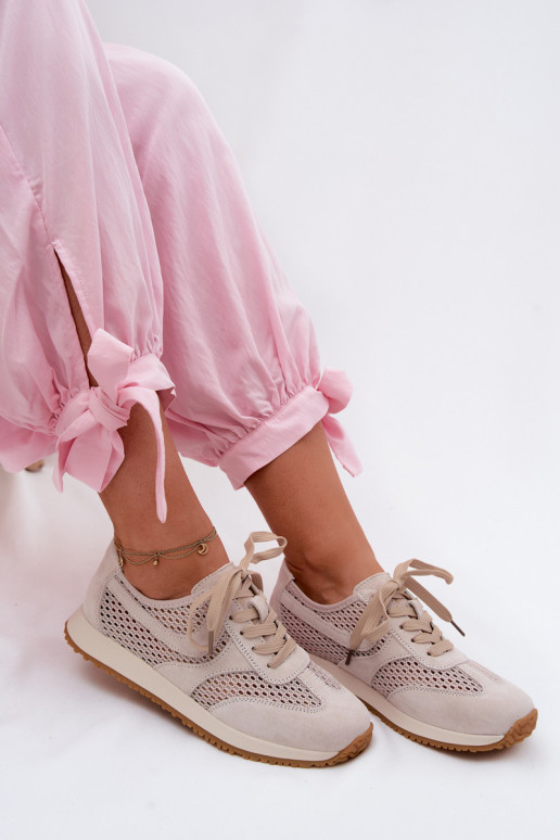 avec des éléments ajourés Chaussures modèle baskets Féminin en daim couleur ivoire Gelina