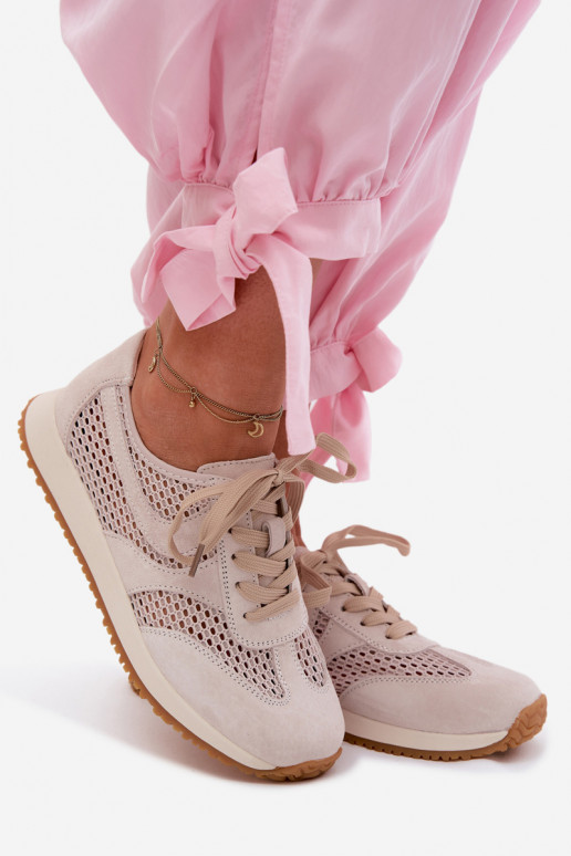 avec des éléments ajourés Chaussures modèle baskets Féminin en daim couleur ivoire Gelina