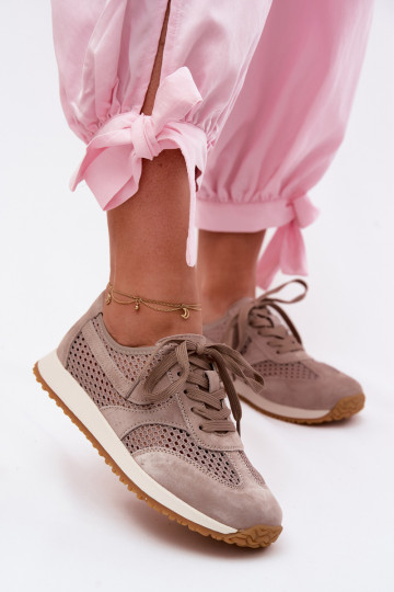 Chaussures de sport avec éléments ajourés en daim synthétique couleur sable Gelina