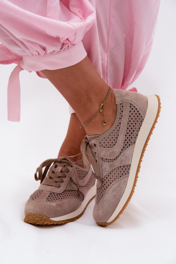 Chaussures de sport avec éléments ajourés en daim synthétique couleur sable Gelina 2