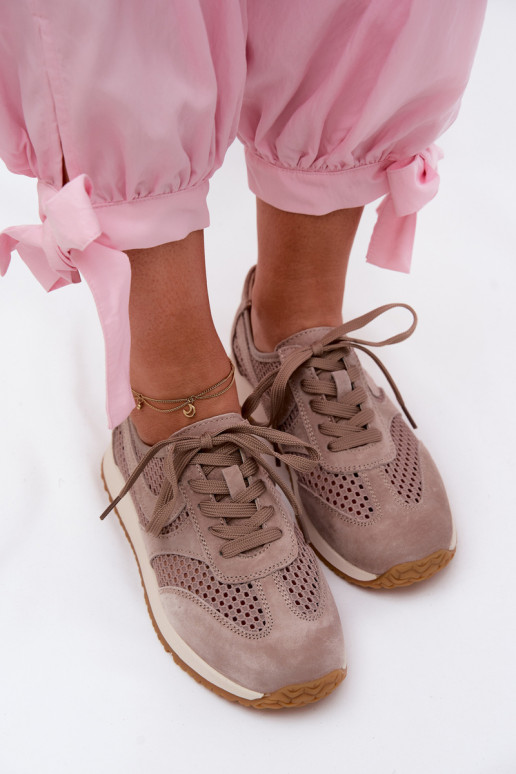 Chaussures de sport avec éléments ajourés en daim synthétique couleur sable Gelina