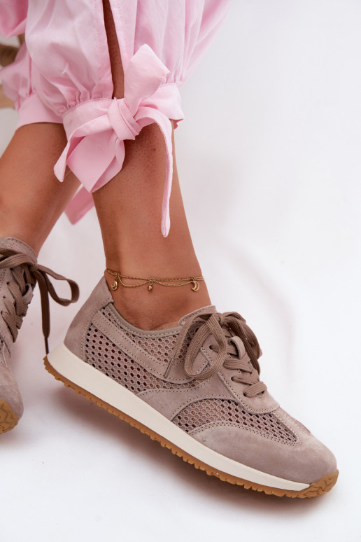 Chaussures de sport avec éléments ajourés en daim synthétique couleur sable Gelina