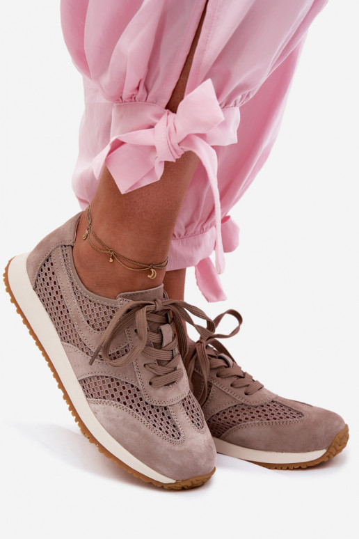 Chaussures de sport avec éléments ajourés en daim synthétique couleur sable Gelina