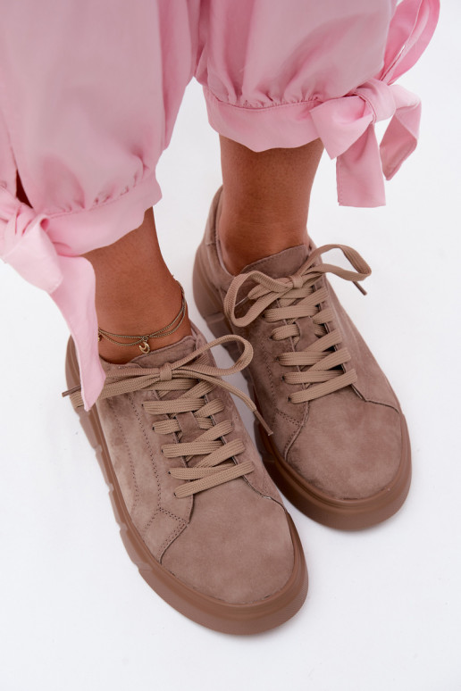 Chaussures de plateforme sportives pour femmes en daim synthétique couleur sable Danida