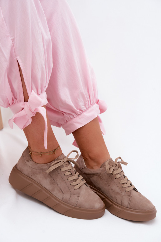 Chaussures de plateforme sportives pour femmes en daim synthétique couleur sable Danida