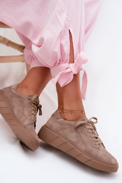Chaussures de plateforme sportives pour femmes en daim synthétique couleur sable Danida