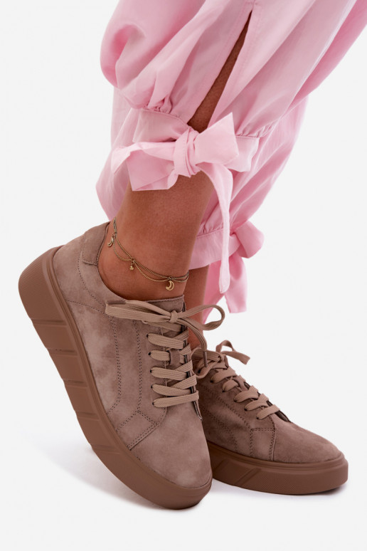 Chaussures de plateforme sportives pour femmes en daim synthétique couleur sable Danida