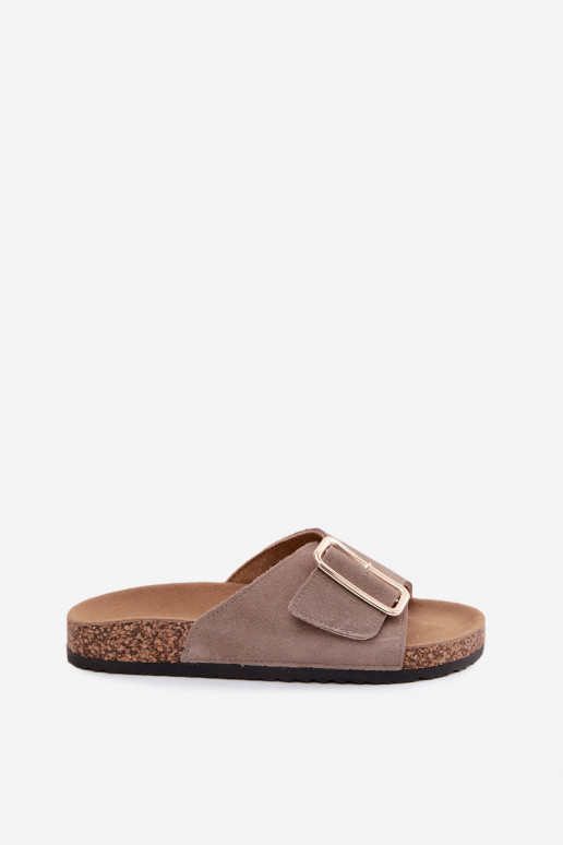 Peau Chaussons femme en daim avec boucles beige Beryl