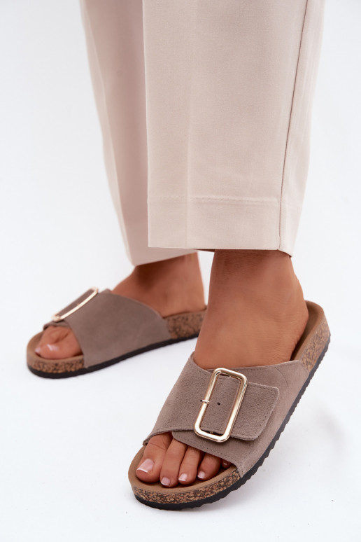 Peau Chaussons femme en daim avec boucles beige Beryl