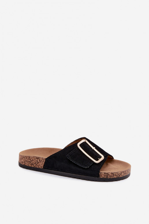 Chaussons pour femmes en faux daim avec boucles couleur noire Beryl