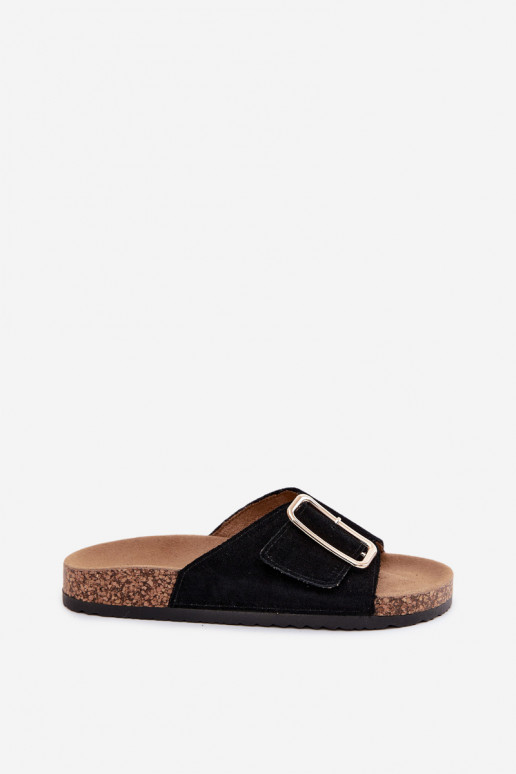 Chaussons pour femmes en faux daim avec boucles couleur noire Beryl
