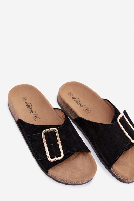 Chaussons pour femmes en faux daim avec boucles couleur noire Beryl
